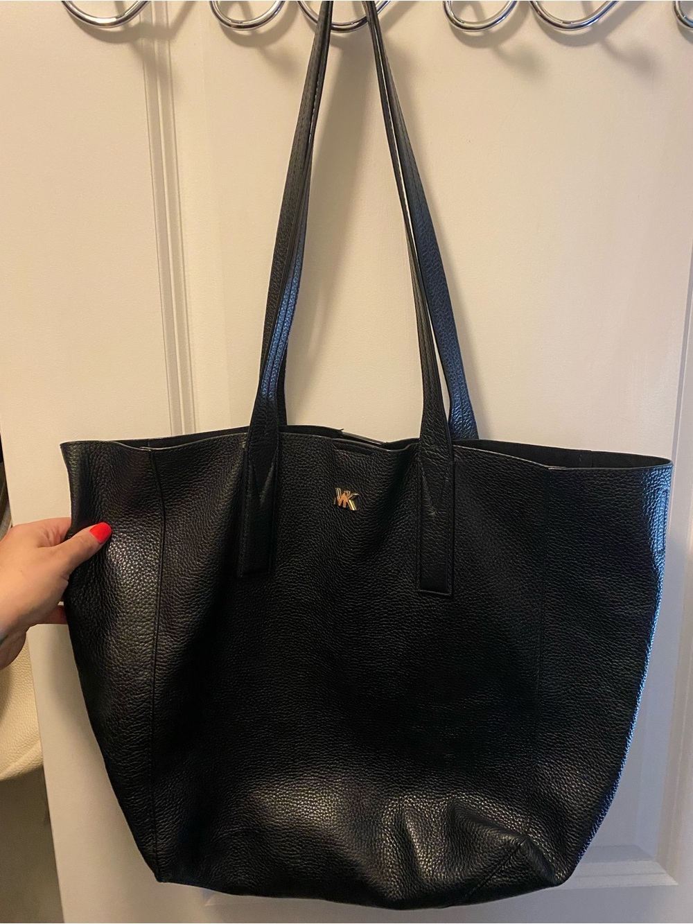 Michael Kors Black Pebbled Leather Tote with Gold MK Logo